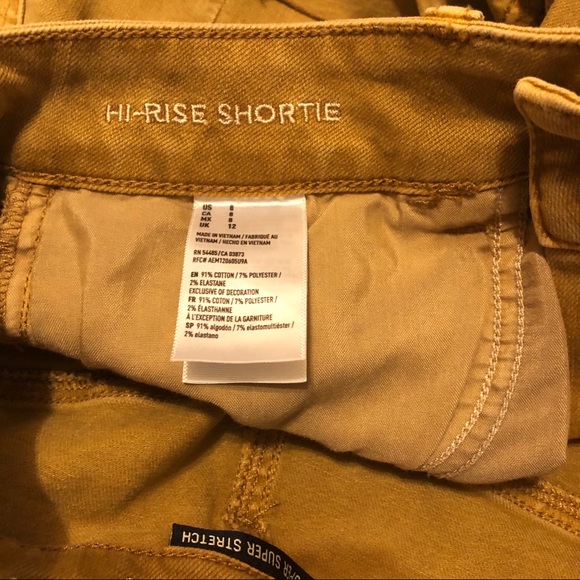 America Eagle Super Super Stretch Mustard Shorts High Rise Shorty Size 8 - Picture 3 of 5